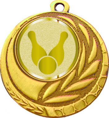 Медаль №1010-27 (Боулинг, диаметр 45 мм (Медаль цвет золото плюс жетон для вклейки) Место для вставок: обратная сторона диаметр 39 мм)