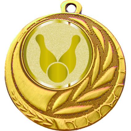 Медаль №1010-1274 (Боулинг, диаметр 45 мм (Медаль цвет золото плюс жетон для вклейки) Место для вставок: обратная сторона диаметр 40 мм)