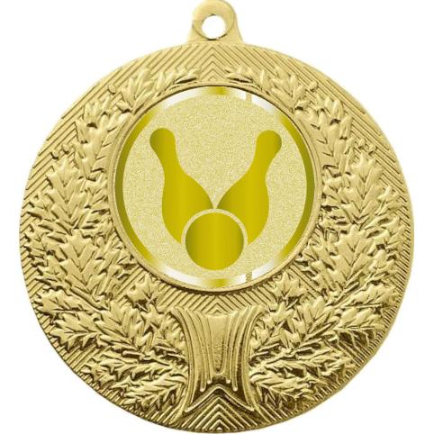 Медаль №1010-192 (Боулинг, диаметр 50 мм (Медаль цвет золото плюс жетон для вклейки) Место для вставок: обратная сторона диаметр 45 мм)