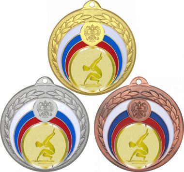 Комплект медалей №1012-196 (Гимнастика, диаметр 50 мм (Три медали плюс три жетона для вклейки) Место для вставок: обратная сторона диаметр 45 мм)