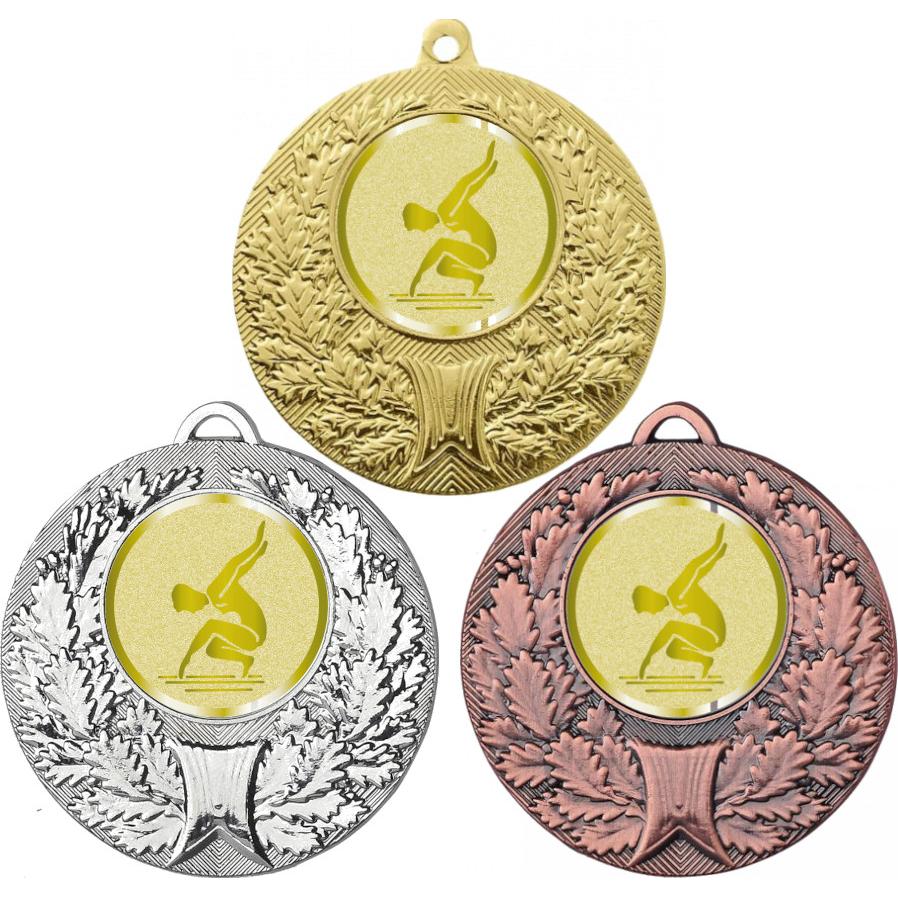 Комплект медалей №1012-192 (Гимнастика, диаметр 50 мм (Три медали плюс три жетона для вклейки) Место для вставок: обратная сторона диаметр 45 мм)