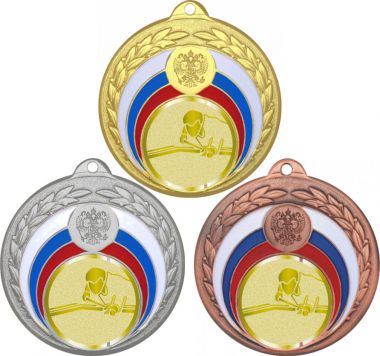 Комплект медалей №1014-196 (Бильярд, диаметр 50 мм (Три медали плюс три жетона для вклейки) Место для вставок: обратная сторона диаметр 45 мм)