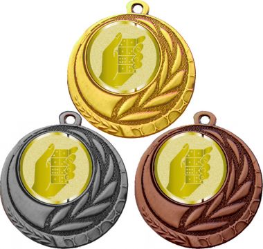 Комплект медалей №1015-1274 (Домино, диаметр 45 мм (Три медали плюс три жетона для вклейки) Место для вставок: обратная сторона диаметр 40 мм)