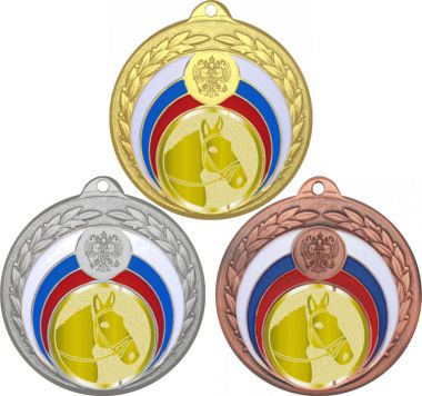 Комплект медалей №1020-196 (Конный спорт, диаметр 50 мм (Три медали плюс три жетона для вклейки) Место для вставок: обратная сторона диаметр 45 мм)