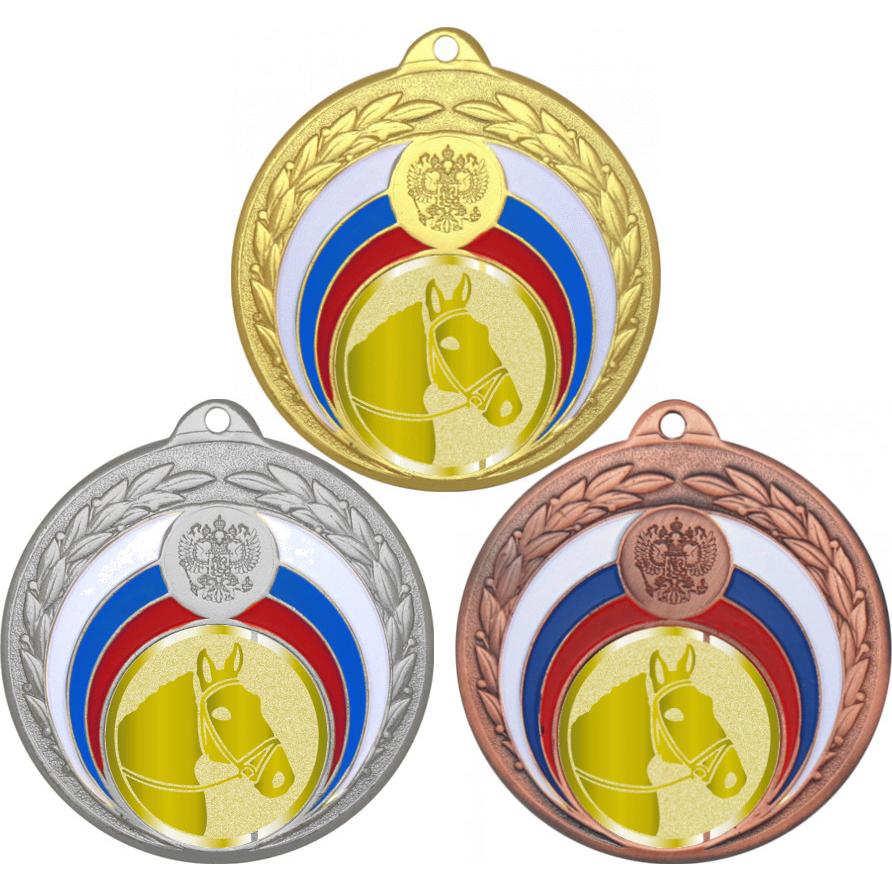 Комплект медалей №1020-196 (Конный спорт, диаметр 50 мм (Три медали плюс три жетона для вклейки) Место для вставок: обратная сторона диаметр 45 мм)