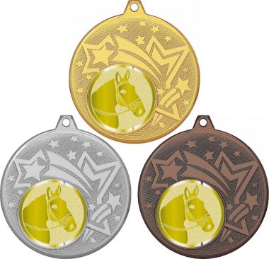 Комплект медалей №1020-27 (Конный спорт, диаметр 45 мм (Три медали плюс три жетона для вклейки) Место для вставок: обратная сторона диаметр 39 мм)