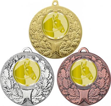 Комплект медалей №1020-192 (Конный спорт, диаметр 50 мм (Три медали плюс три жетона для вклейки) Место для вставок: обратная сторона диаметр 45 мм)