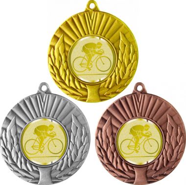 Комплект медалей №1023-192 (Велоспорт, диаметр 50 мм (Три медали плюс три жетона для вклейки) Место для вставок: обратная сторона диаметр 45 мм)