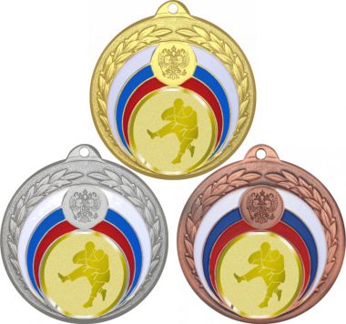 Комплект медалей №1025-196 (Борьба, диаметр 50 мм (Три медали плюс три жетона для вклейки) Место для вставок: обратная сторона диаметр 45 мм)