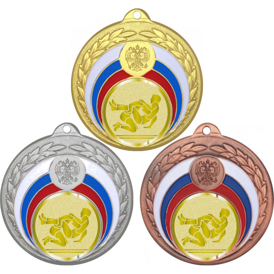 Комплект медалей №1031-196 (Борьба, диаметр 50 мм (Три медали плюс три жетона для вклейки) Место для вставок: обратная сторона диаметр 45 мм)