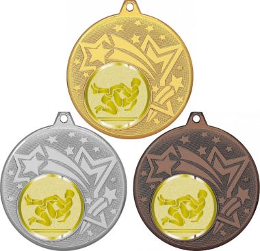 Комплект медалей №1031-1274 (Борьба, диаметр 45 мм (Три медали плюс три жетона для вклейки) Место для вставок: обратная сторона диаметр 40 мм)