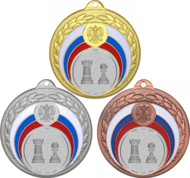 Комплект медалей №1032-196 (Шахматы, диаметр 50 мм (Три медали плюс три жетона для вклейки) Место для вставок: обратная сторона диаметр 45 мм)