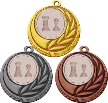 Комплект медалей №1032-27 (Шахматы, диаметр 45 мм (Три медали плюс три жетона для вклейки) Место для вставок: обратная сторона диаметр 39 мм)
