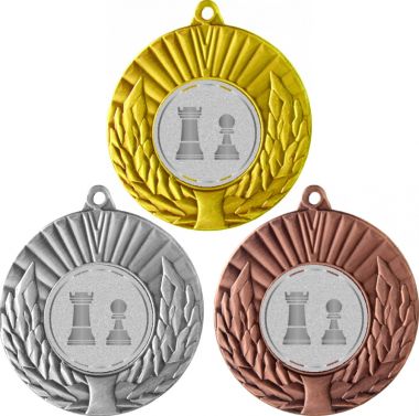 Комплект медалей №1032-192 (Шахматы, диаметр 50 мм (Три медали плюс три жетона для вклейки) Место для вставок: обратная сторона диаметр 45 мм)