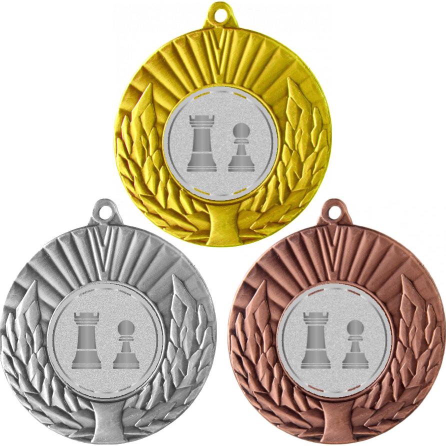 Комплект медалей №1032-192 (Шахматы, диаметр 50 мм (Три медали плюс три жетона для вклейки) Место для вставок: обратная сторона диаметр 45 мм)