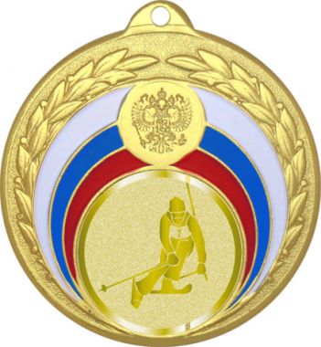 Медаль №1035-196 (Лыжный спорт, диаметр 50 мм (Медаль цвет золото плюс жетон для вклейки) Место для вставок: обратная сторона диаметр 45 мм)