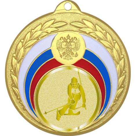 Медаль №1035-196 (Горные лыжи, диаметр 50 мм (Медаль цвет золото плюс жетон для вклейки) Место для вставок: обратная сторона диаметр 45 мм)