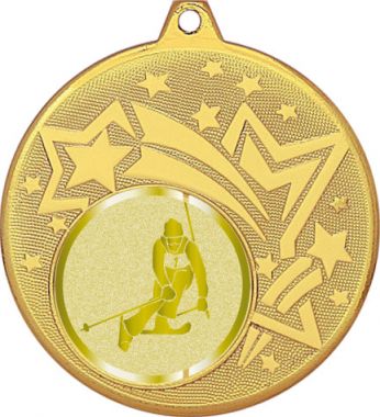 Медаль №1035-27 (Лыжный спорт, диаметр 45 мм (Медаль цвет золото плюс жетон для вклейки) Место для вставок: обратная сторона диаметр 39 мм)