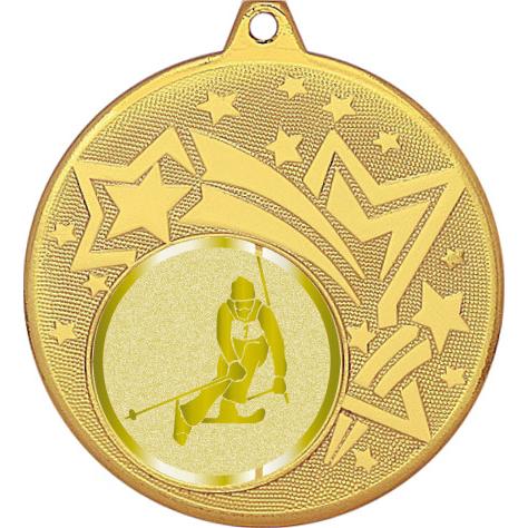 Медаль №1035-1274 (Горные лыжи, диаметр 45 мм (Медаль цвет золото плюс жетон для вклейки) Место для вставок: обратная сторона диаметр 40 мм)