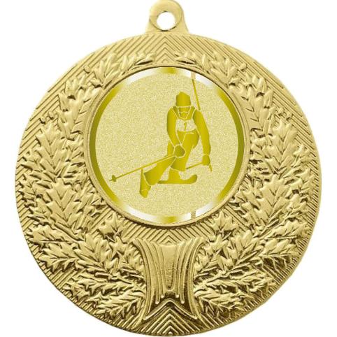 Медаль №1035-192 (Горные лыжи, диаметр 50 мм (Медаль цвет золото плюс жетон для вклейки) Место для вставок: обратная сторона диаметр 45 мм)