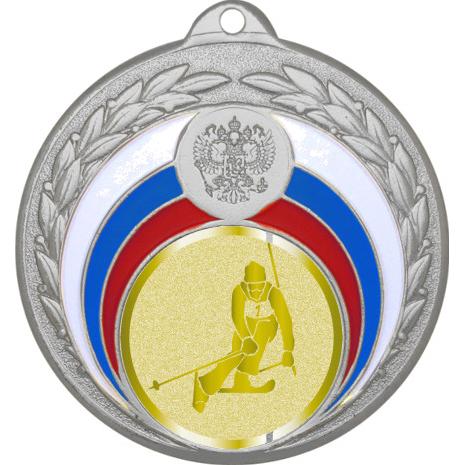 Медаль №1035-196 (Горные лыжи, диаметр 50 мм (Медаль цвет серебро плюс жетон для вклейки) Место для вставок: обратная сторона диаметр 45 мм)