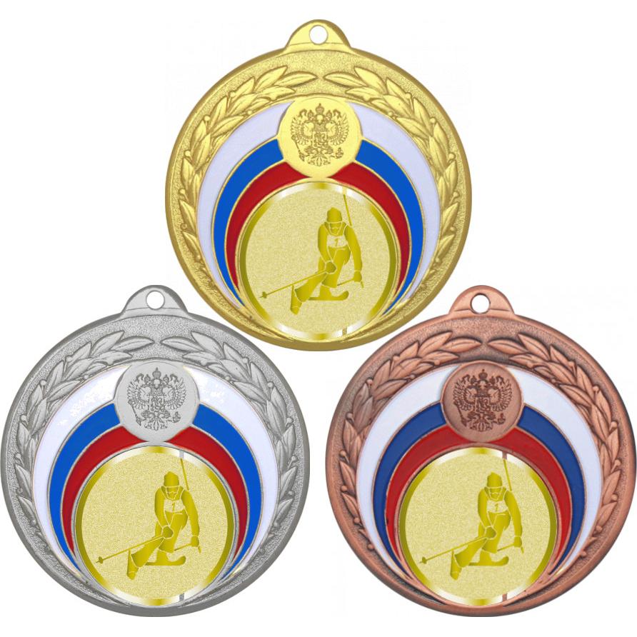 Комплект медалей №1035-196 (Горные лыжи, диаметр 50 мм (Три медали плюс три жетона для вклейки) Место для вставок: обратная сторона диаметр 45 мм)