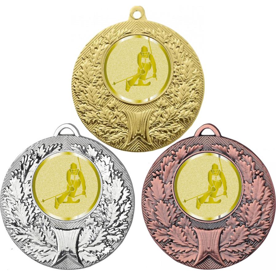 Комплект медалей №1035-192 (Горные лыжи, диаметр 50 мм (Три медали плюс три жетона для вклейки) Место для вставок: обратная сторона диаметр 45 мм)