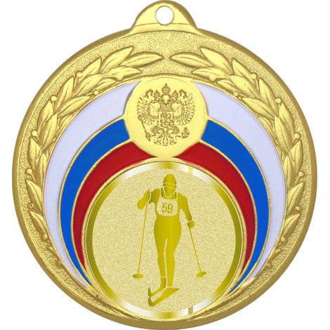 Медаль №1038-196 (Беговые лыжи, диаметр 50 мм (Медаль цвет золото плюс жетон для вклейки) Место для вставок: обратная сторона диаметр 45 мм)