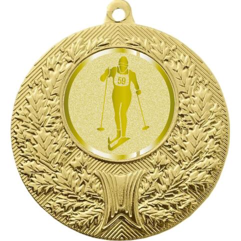 Медаль №1038-192 (Беговые лыжи, диаметр 50 мм (Медаль цвет золото плюс жетон для вклейки) Место для вставок: обратная сторона диаметр 45 мм)