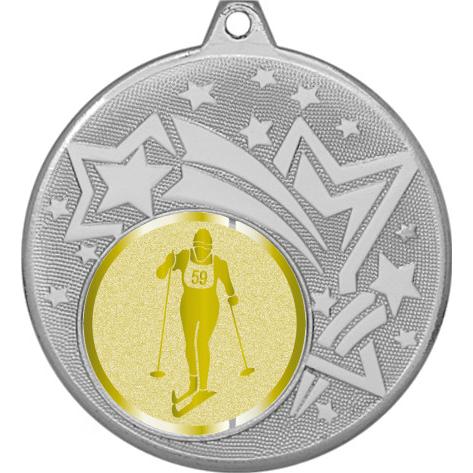 Медаль №1038-1274 (Беговые лыжи, диаметр 45 мм (Медаль цвет серебро плюс жетон для вклейки) Место для вставок: обратная сторона диаметр 40 мм)
