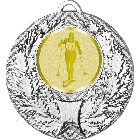 Медаль №1038-192 (Беговые лыжи, диаметр 50 мм (Медаль цвет серебро плюс жетон для вклейки) Место для вставок: обратная сторона диаметр 45 мм)