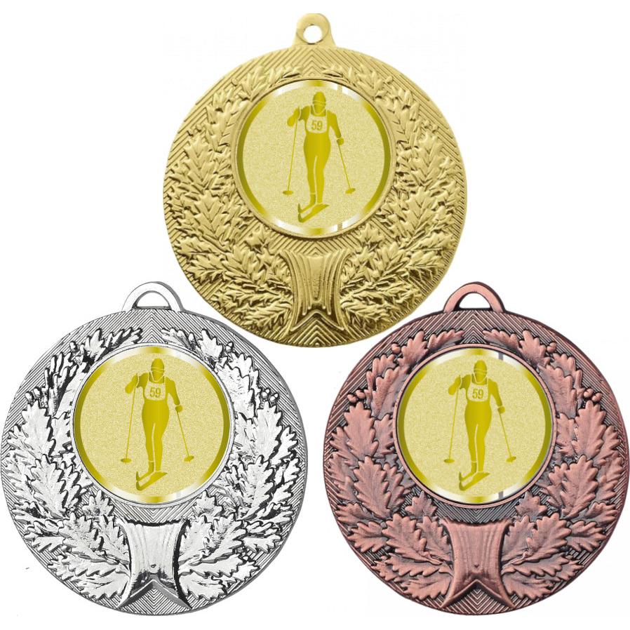 Комплект медалей №1038-192 (Беговые лыжи, диаметр 50 мм (Три медали плюс три жетона для вклейки) Место для вставок: обратная сторона диаметр 45 мм)