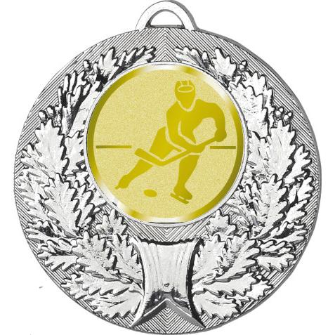 Медаль №1043-192 (Хоккей, диаметр 50 мм (Медаль цвет серебро плюс жетон для вклейки) Место для вставок: обратная сторона диаметр 45 мм)