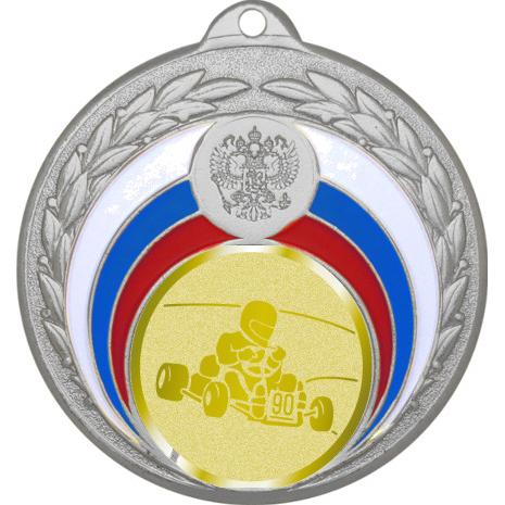Медаль №1050-196 (Картинг, диаметр 50 мм (Медаль цвет серебро плюс жетон для вклейки) Место для вставок: обратная сторона диаметр 45 мм)