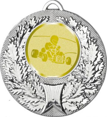 Медаль №1050-192 (Картинг, диаметр 50 мм (Медаль цвет серебро плюс жетон для вклейки) Место для вставок: обратная сторона диаметр 45 мм)
