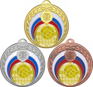 Комплект медалей №1051-196 (Волейбол, диаметр 50 мм (Три медали плюс три жетона для вклейки) Место для вставок: обратная сторона диаметр 45 мм)