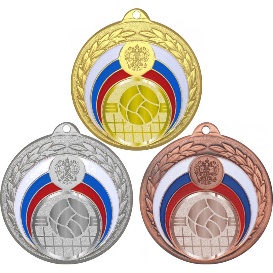 Комплект медалей №1051-196 (Волейбол, диаметр 50 мм (Три медали плюс три жетона для вклейки) Место для вставок: обратная сторона диаметр 45 мм)