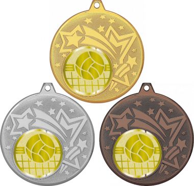 Комплект медалей №1051-1274 (Волейбол, диаметр 45 мм (Три медали плюс три жетона для вклейки) Место для вставок: обратная сторона диаметр 40 мм)