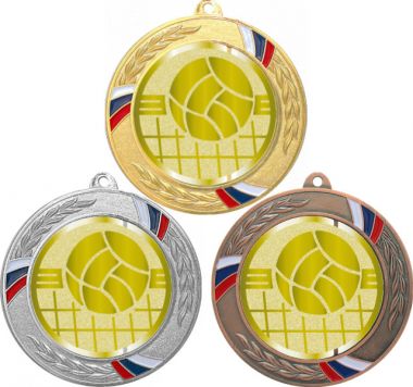 Комплект медалей №1051-1285 (Волейбол, диаметр 70 мм (Три медали плюс три жетона для вклейки) Место для вставок: обратная сторона диаметр 60 мм)