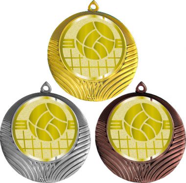 Комплект медалей №1051-8 (Волейбол, диаметр 70 мм (Три медали плюс три жетона для вклейки) Место для вставок: обратная сторона диаметр 64 мм)