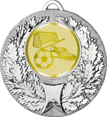 Медаль №1058-192 (Футбол, диаметр 50 мм (Медаль цвет серебро плюс жетон для вклейки) Место для вставок: обратная сторона диаметр 45 мм)