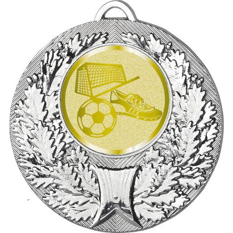 Медаль №1058-192 (Футбол, диаметр 50 мм (Медаль цвет серебро плюс жетон для вклейки) Место для вставок: обратная сторона диаметр 45 мм)
