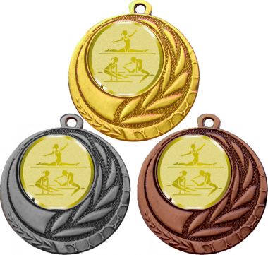 Комплект медалей №1064-27 (Гимнастика, диаметр 45 мм (Три медали плюс три жетона для вклейки) Место для вставок: обратная сторона диаметр 39 мм)