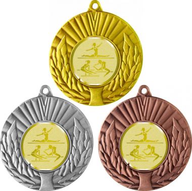 Комплект медалей №1064-192 (Гимнастика, диаметр 50 мм (Три медали плюс три жетона для вклейки) Место для вставок: обратная сторона диаметр 45 мм)