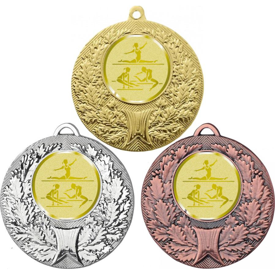 Комплект медалей №1064-192 (Спортивная гимнастика, диаметр 50 мм (Три медали плюс три жетона для вклейки) Место для вставок: обратная сторона диаметр 45 мм)