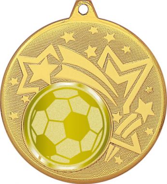 Медаль №1065-27 (Футбол, диаметр 45 мм (Медаль цвет золото плюс жетон для вклейки) Место для вставок: обратная сторона диаметр 39 мм)