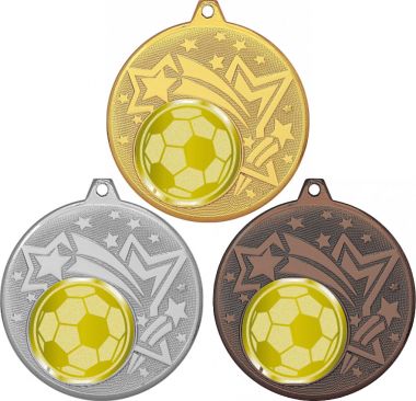 Комплект медалей №1065-27 (Футбол, диаметр 45 мм (Три медали плюс три жетона для вклейки) Место для вставок: обратная сторона диаметр 39 мм)