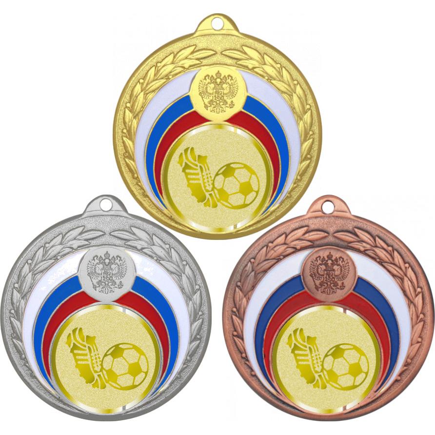 Комплект медалей №1069-196 (Футбол, диаметр 50 мм (Три медали плюс три жетона для вклейки) Место для вставок: обратная сторона диаметр 45 мм)