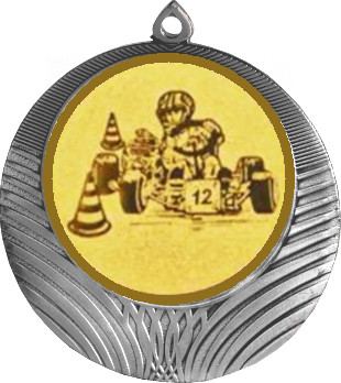 Медаль №11-8 (Картинг, диаметр 70 мм (Медаль цвет серебро плюс жетон для вклейки) Место для вставок: обратная сторона диаметр 64 мм)