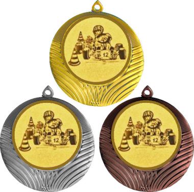 Комплект медалей №11-8 (Картинг, диаметр 70 мм (Три медали плюс три жетона для вклейки) Место для вставок: обратная сторона диаметр 64 мм)